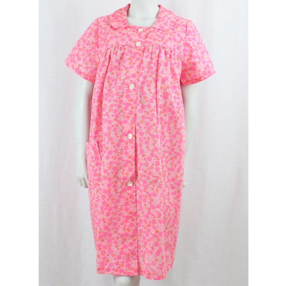 VINTAGE 60s Pink Daisy Maternity Robe Size L/XL